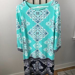 Studio One Dress, Medium , Fun print with Aqua, Blues, White and black